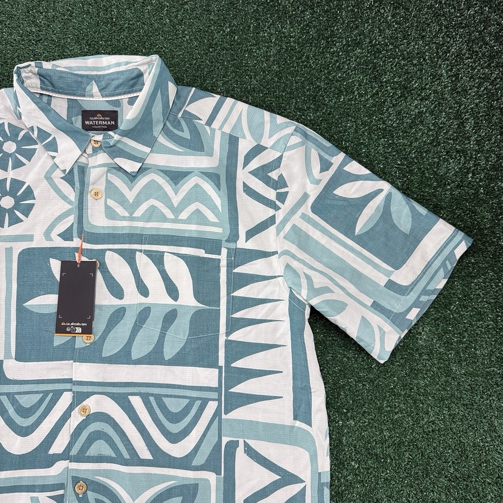 New Quiksilver Waterman Men's Blue Floral Hawaiian Camp Shirt Size XL